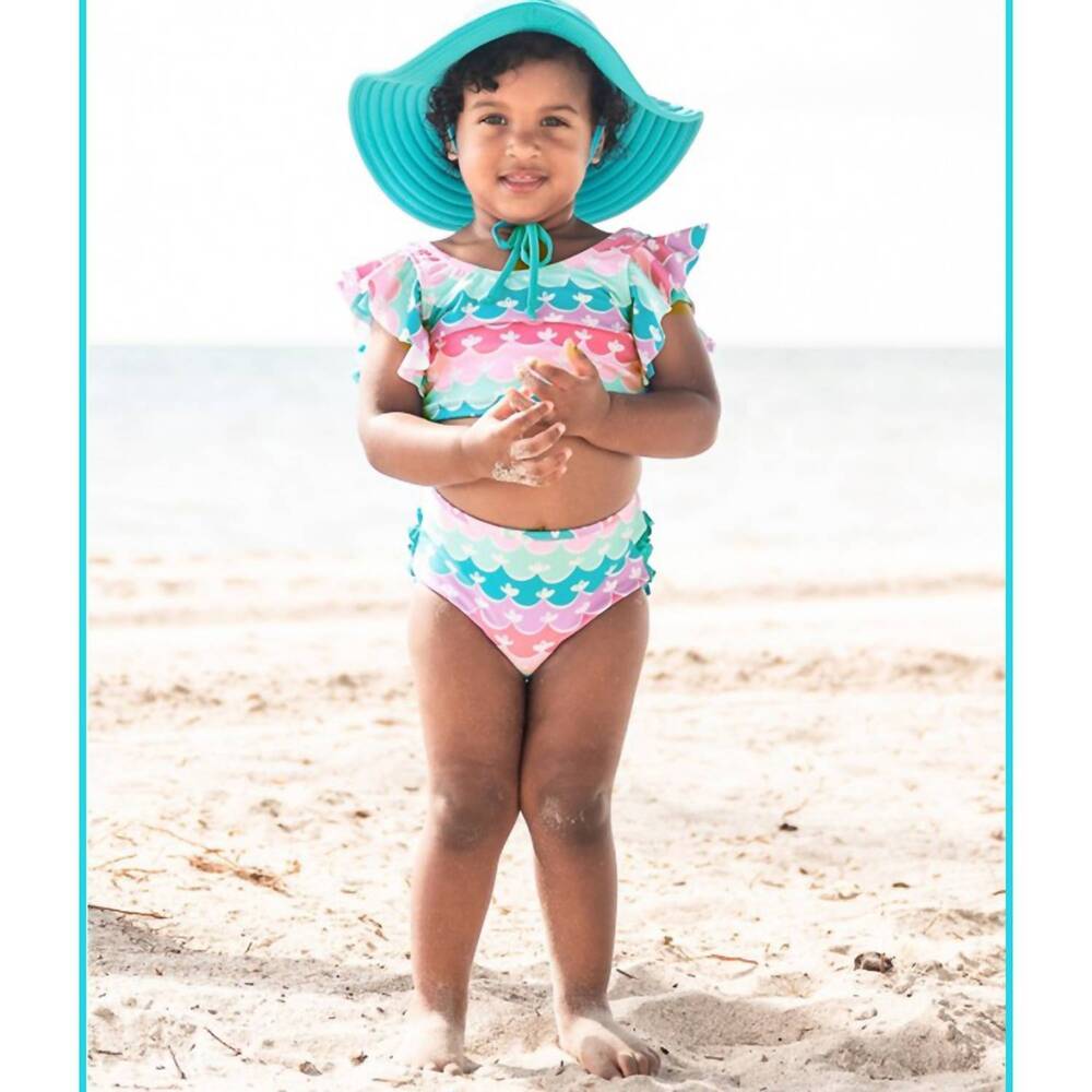 NEW RUFFLEBUTTS toddlers mermaid tankini two-piece swimsuit in aqua/purple/pink
